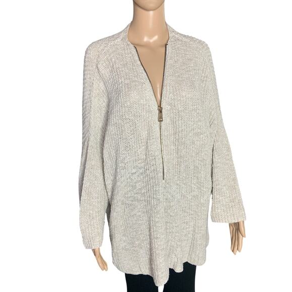 ABS Allen Schwartz Women's 2XL Tunic Sweater Half Zip‎ Marled Vanilla Loose Knit - Picture 1 of 8